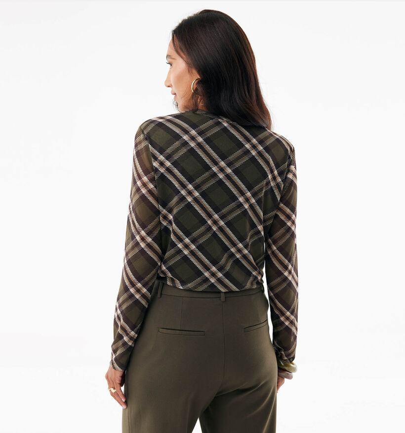 Mexx Check Print Groene Mesh T-shirt met Lange Mouwen voor dames (380218)
