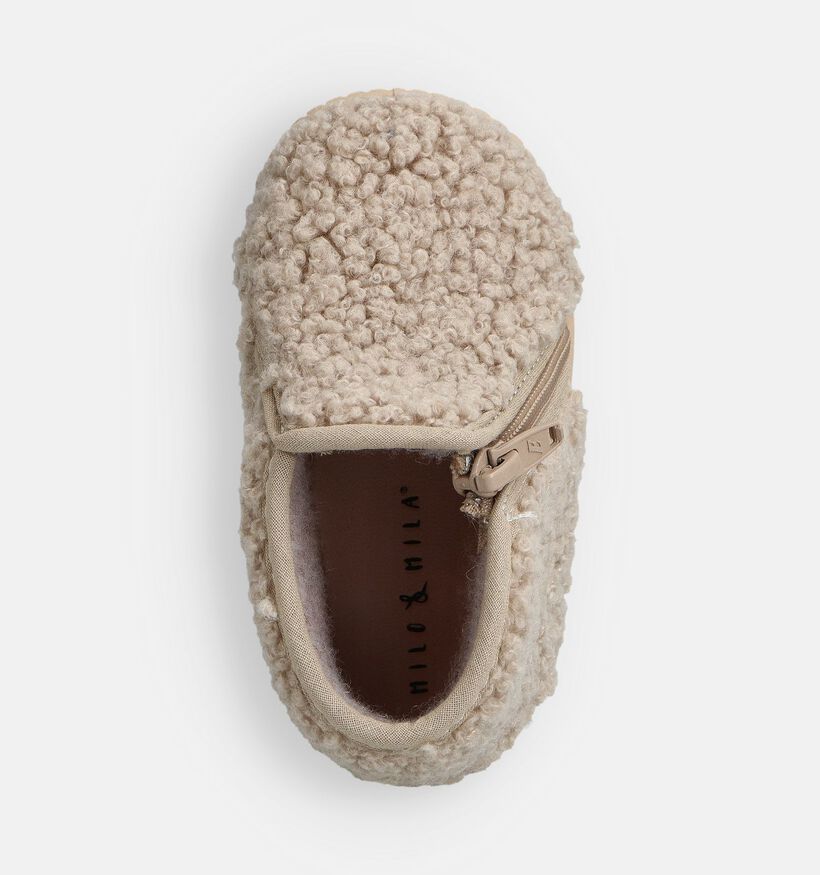 Milo & Mila Beige Teddy Pantoffels voor meisjes, jongens (364856) - geschikt voor steunzolen