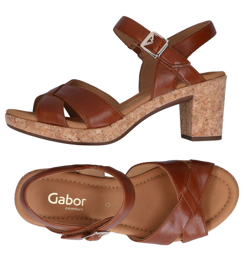 Gabor Cognac Sandalen met hak in leer (287801)