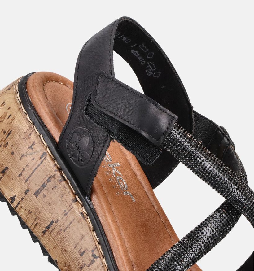 Rieker Zwarte Sandalen met sleehak voor dames (370429)