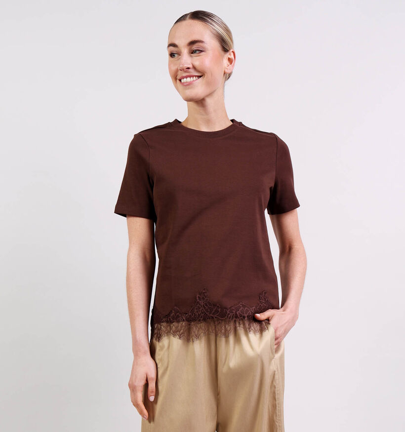 Vero Moda Sara Lace Donkerbruine T-shirt voor dames (381636)