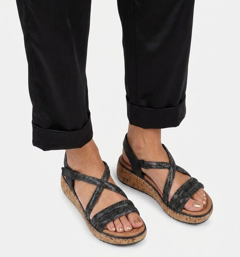 Rieker Zwarte Sandalen met sleehak voor dames (370429)