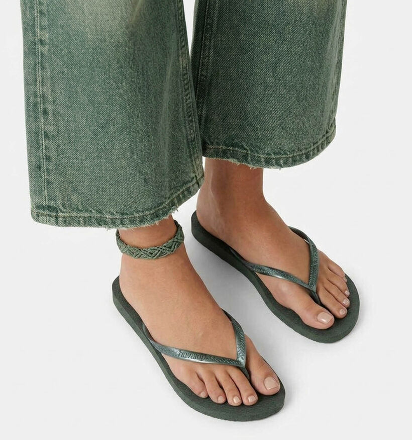 Havaianas Slim Tongs en Vert pour femmes (373105)