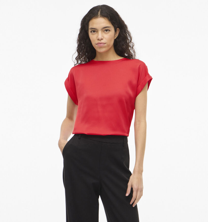 Vila Ellette Satin T-shirt en Rouge pour femmes (368066)
