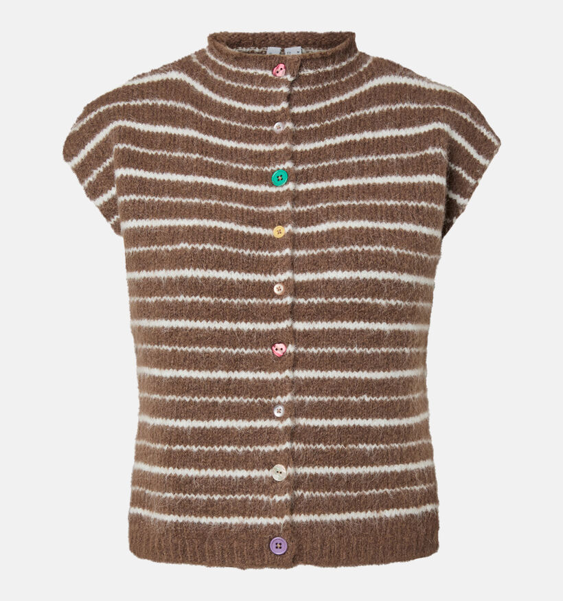 Pieces Asira Button Knit Gilet sans manches en Marron pour femmes (379328)