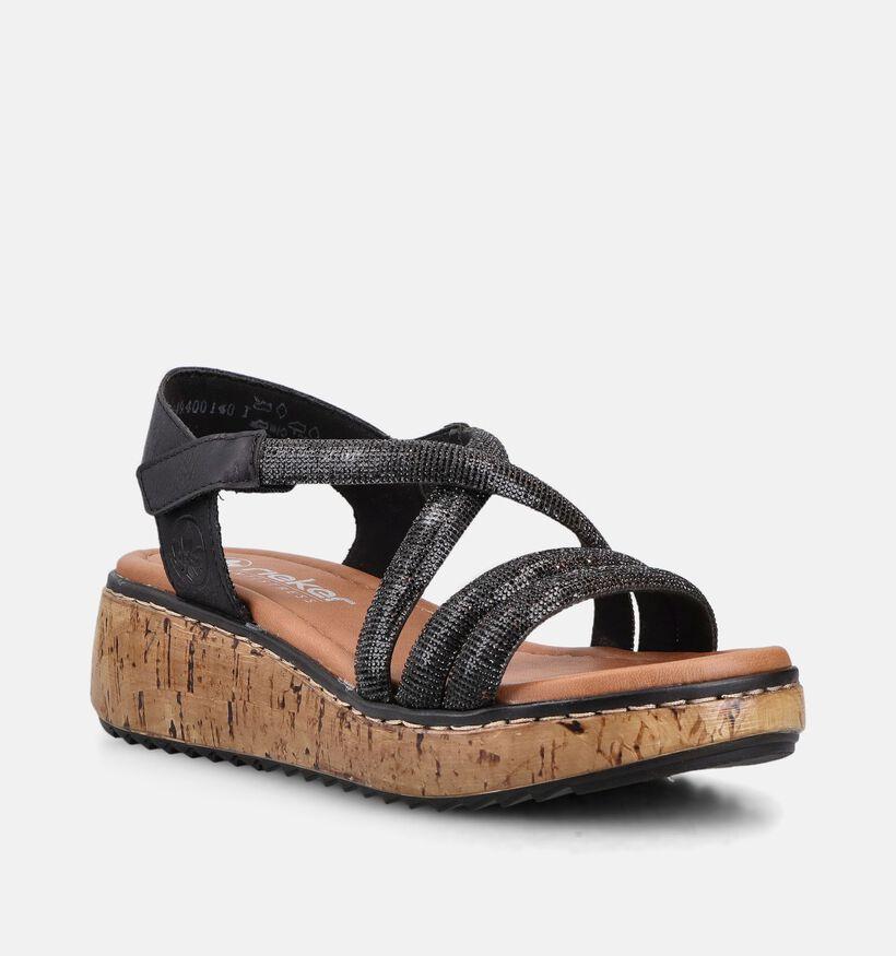 Rieker Zwarte Sandalen met sleehak voor dames (370429)