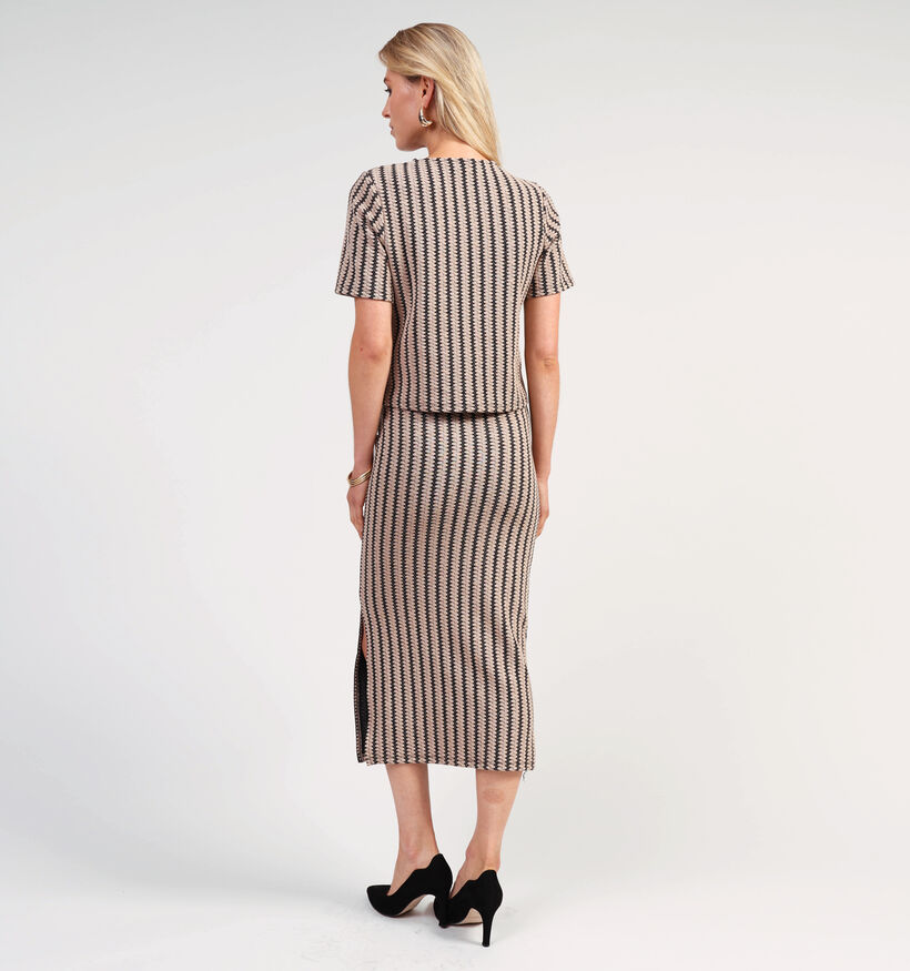 Vila Hella Jaquard Jupe longue en Beige/Noir pour femmes (364087)