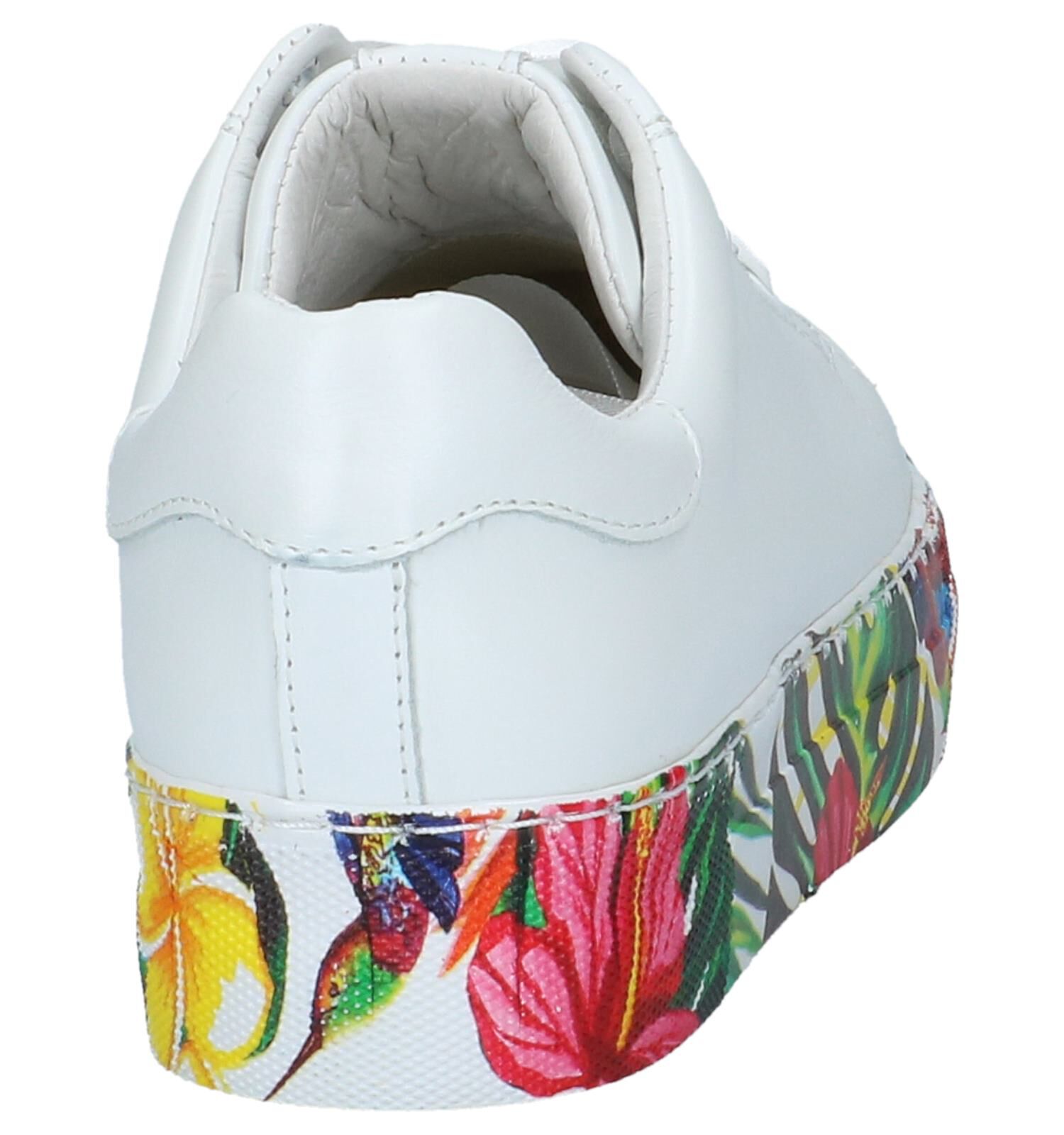 Witte Lage Geklede Sneakers met Bloemen Via Limone by Amalia Dames Sneakers Online op TORFS.BE