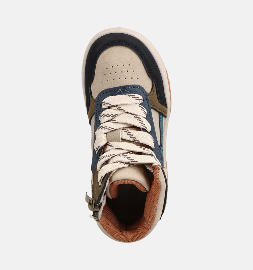 Milo & Mila Beige/Blauwe Hoge Sneakers voor jongens (379201) - geschikt voor steunzolen