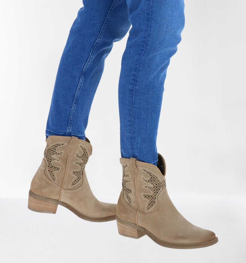 Via Limone Beige Western Boots in nubuck (290064)