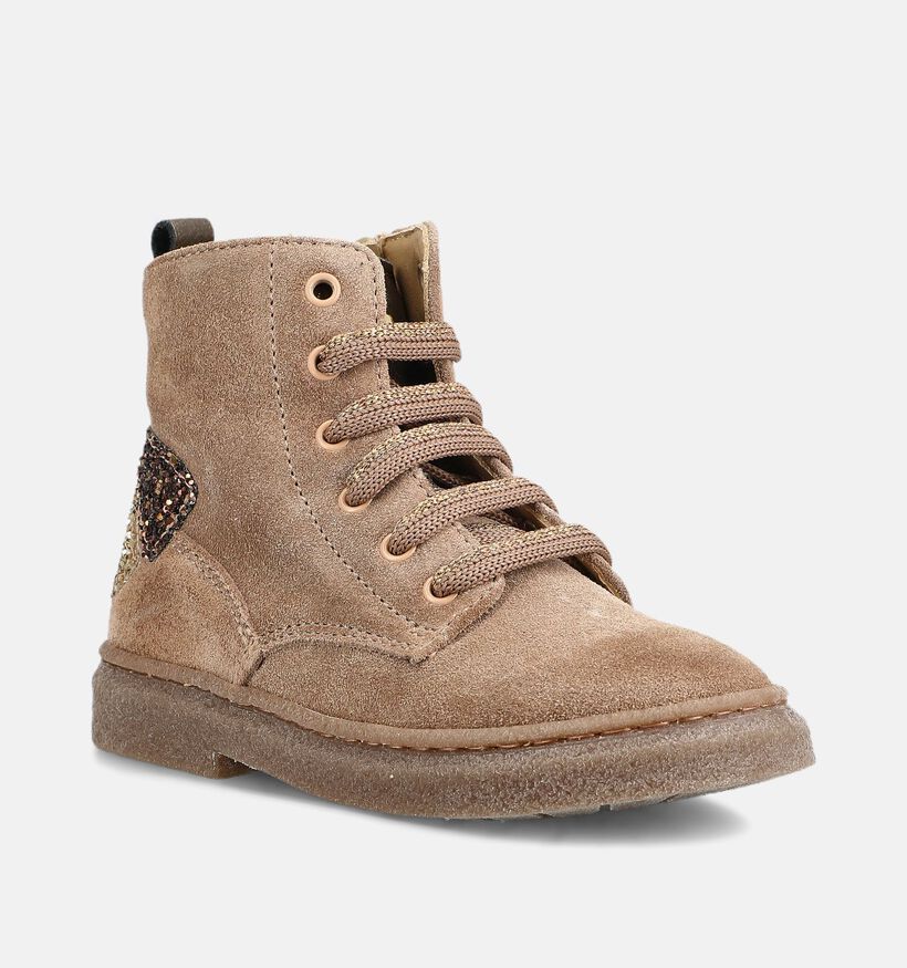 STONES and BONES Pixy Boots &agrave; lacets en Beige fonc&eacute; pour filles (381410) - pour semelles orthop&eacute;diques