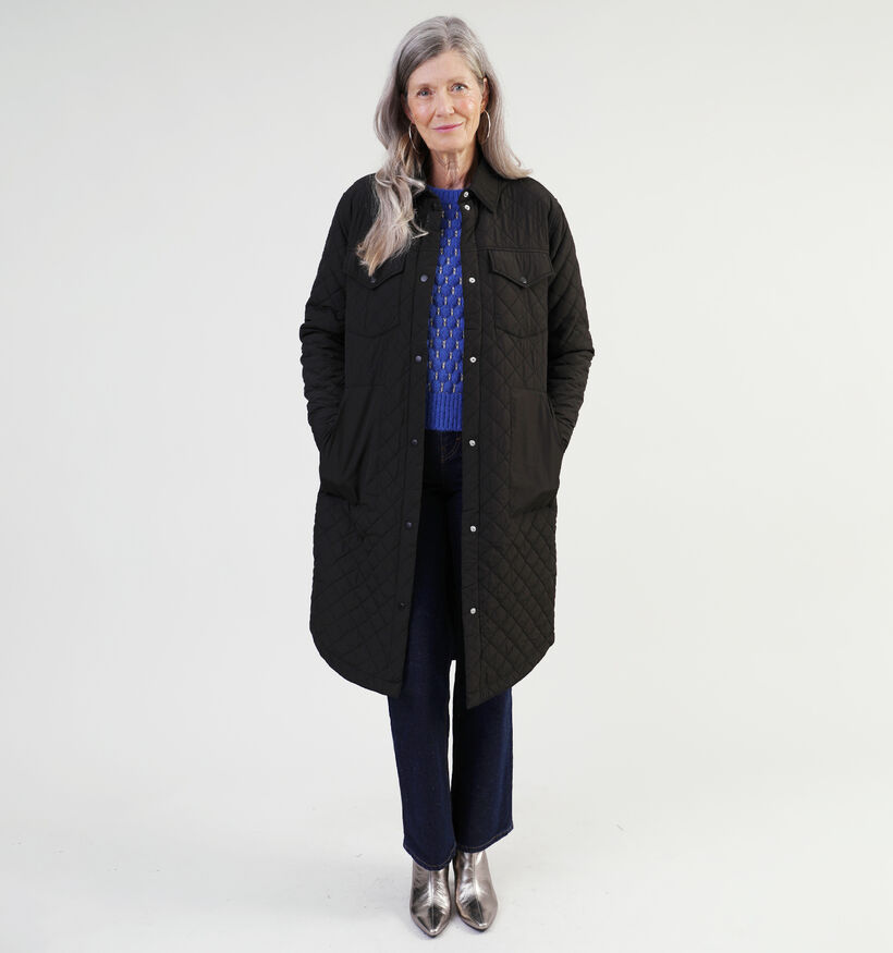 JDY Jennifer Quilt Long Manteau en Noir pour femmes (340433)