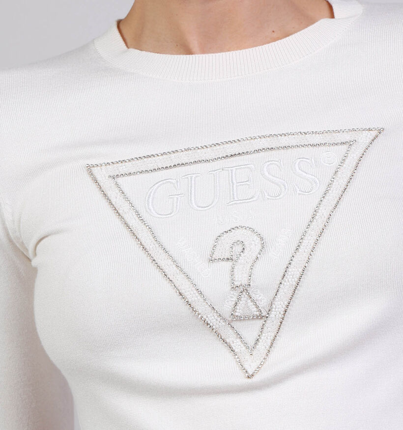 Guess Ecru T-shirt met Lange Mouwen voor dames (370373)
