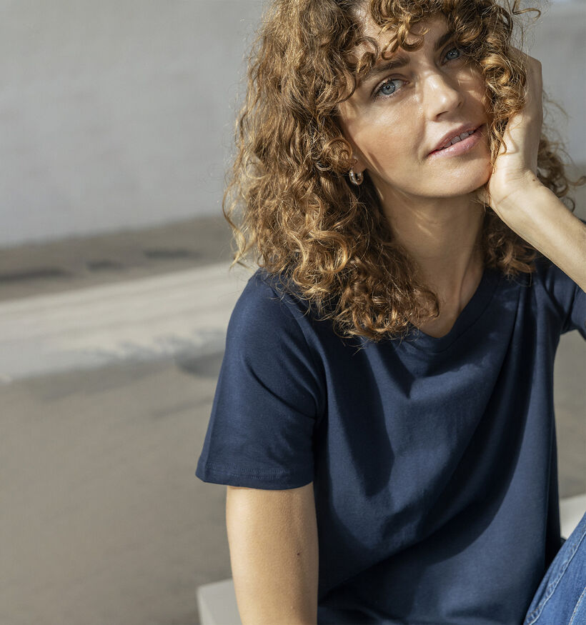Fransa Zashoulder T-shirt en Bleu fonc&eacute; pour femmes (378669)