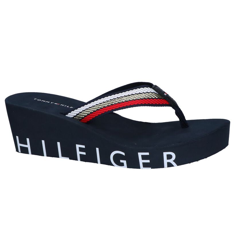 Donkerblauwe Teenslippers Tommy Hilfiger Iconic Wedge in stof (242128)