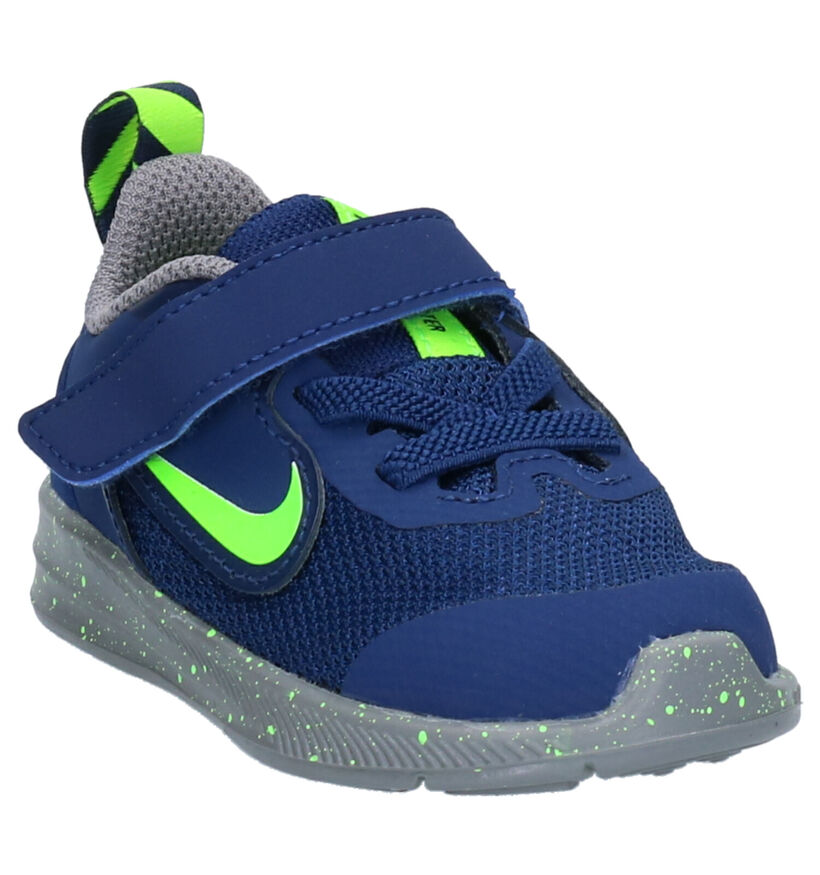 Nike Downshifter 9 Baskets en Bleu en cuir (254097)