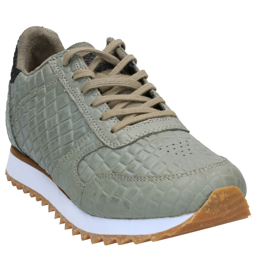 Woden Ydun Croco Kaki Sneakers in leer (277423)