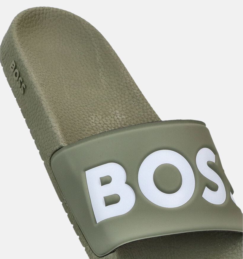 BOSS Aryeh Slide Claquettes en Vert kaki pour hommes (369004)
