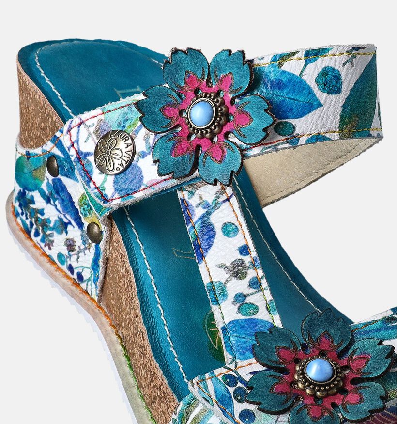 Laura Vita Bonito Nu-pieds avec talon compensé en Bleu pour femmes (356720)