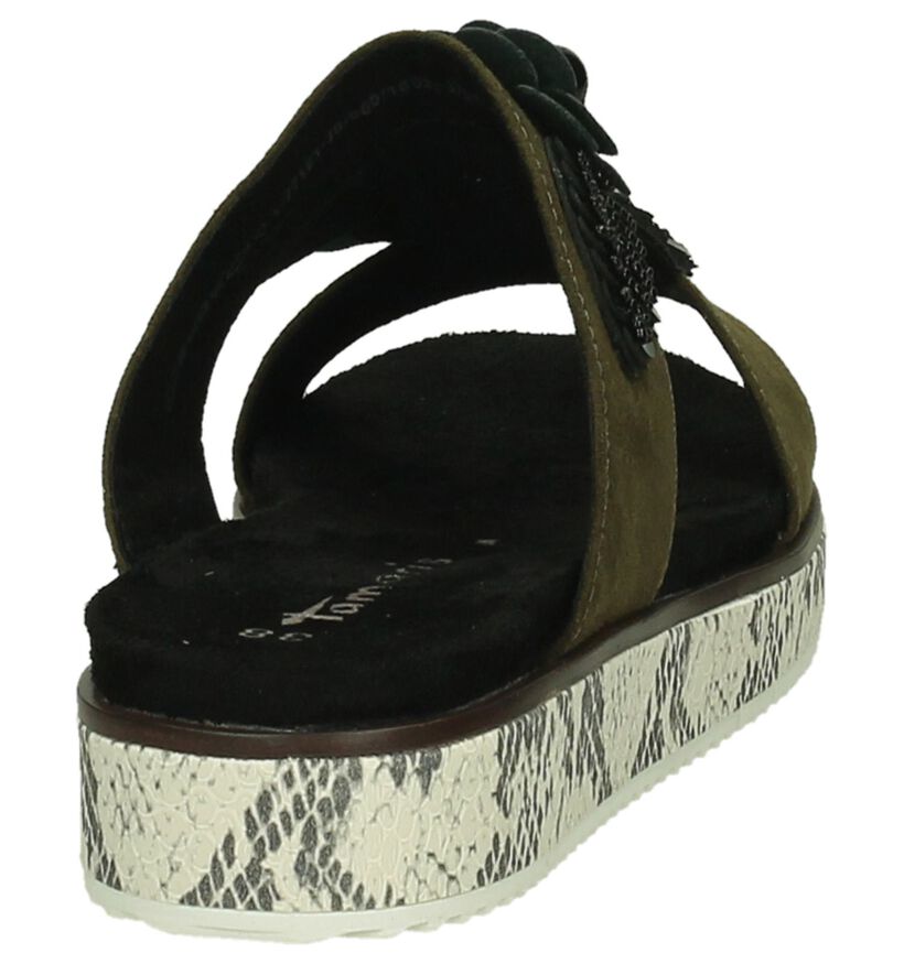 Slippers Tamaris Kaki met Bloemen en Slangenprint, , pdp