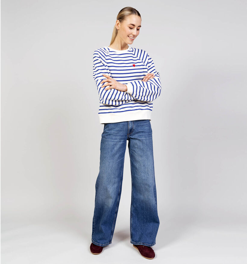 Pieces Greta Witte/Blauwe Gestreepte Sweater voor dames (367078)