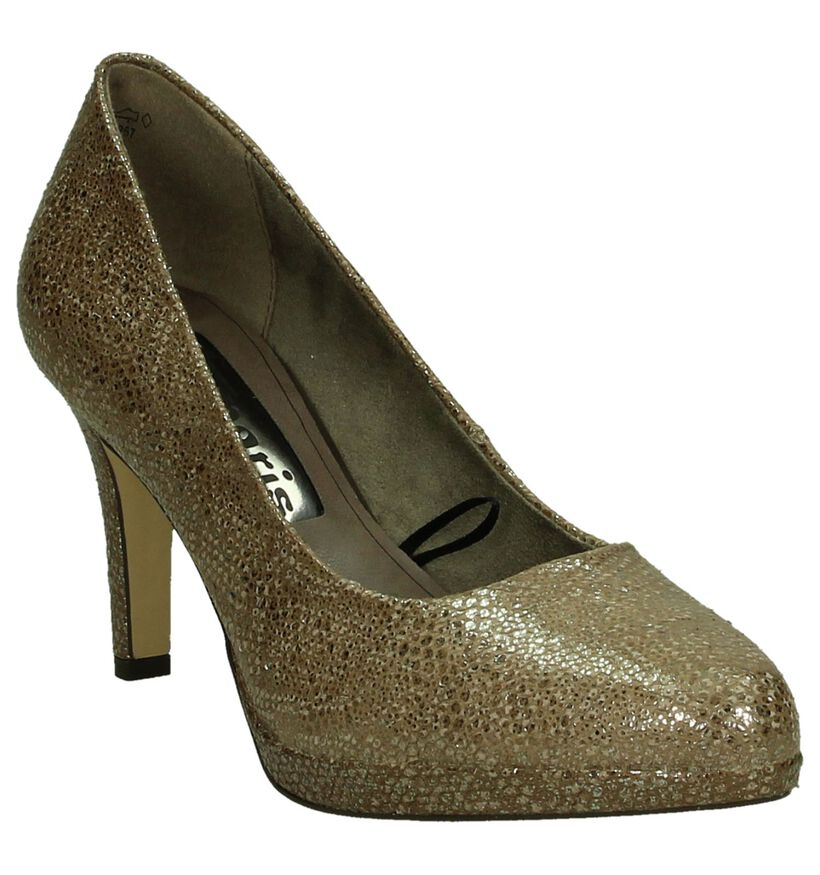 Taupe Metallic Tamaris Pumps met Slangenprint in daim (184094)