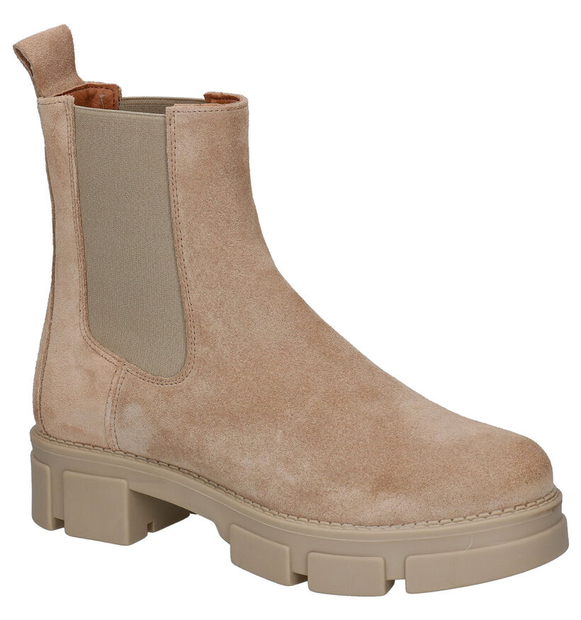 Shoecolate Chelsea Boots en Beige foncé en textile (295595)