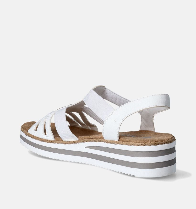 Rieker Sandales talon compensé en Blanc pour femmes (354919)