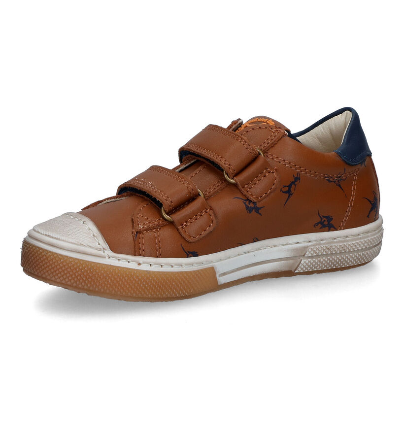 STONES and BONES Rusbe Cognac Velcroschoenen met dino's voor jongens (322105) - geschikt voor steunzolen