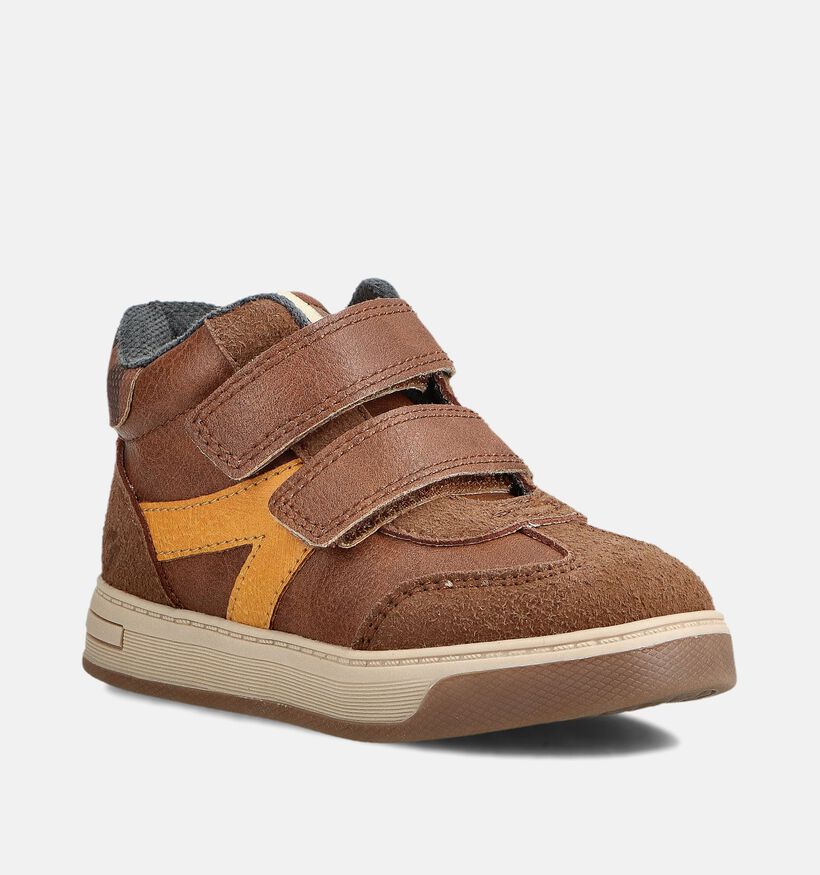 SJ Cognac Hoge Schoenen met Velcro voor jongens (363174) - geschikt voor steunzolen
