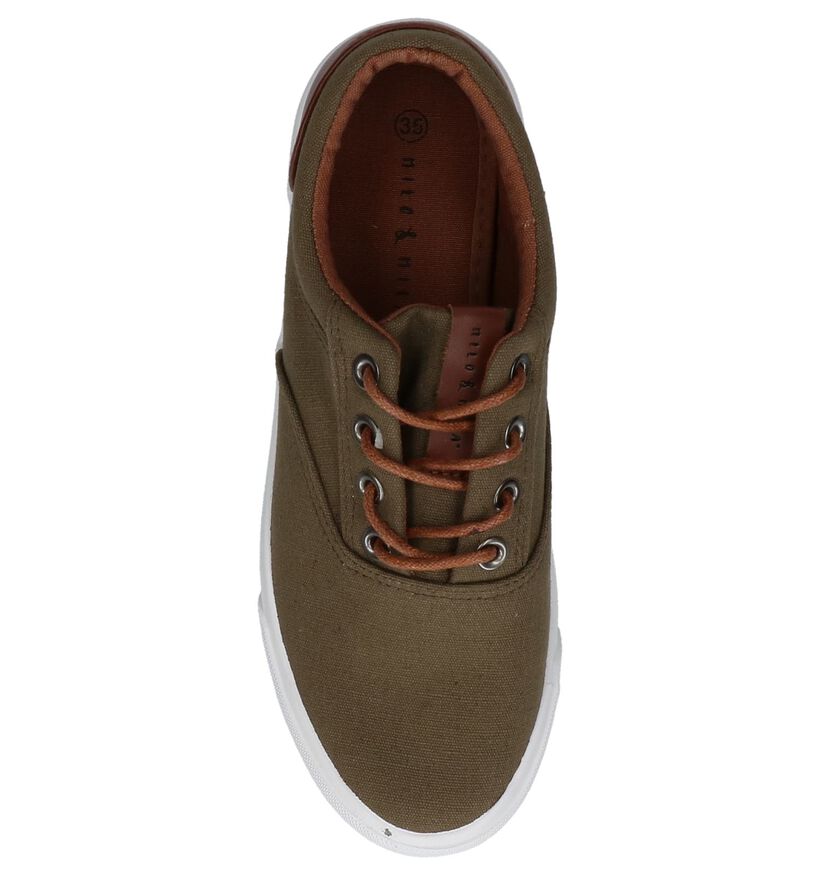 Kaki Platte Veterschoenen Milo & Mila in stof (217983)