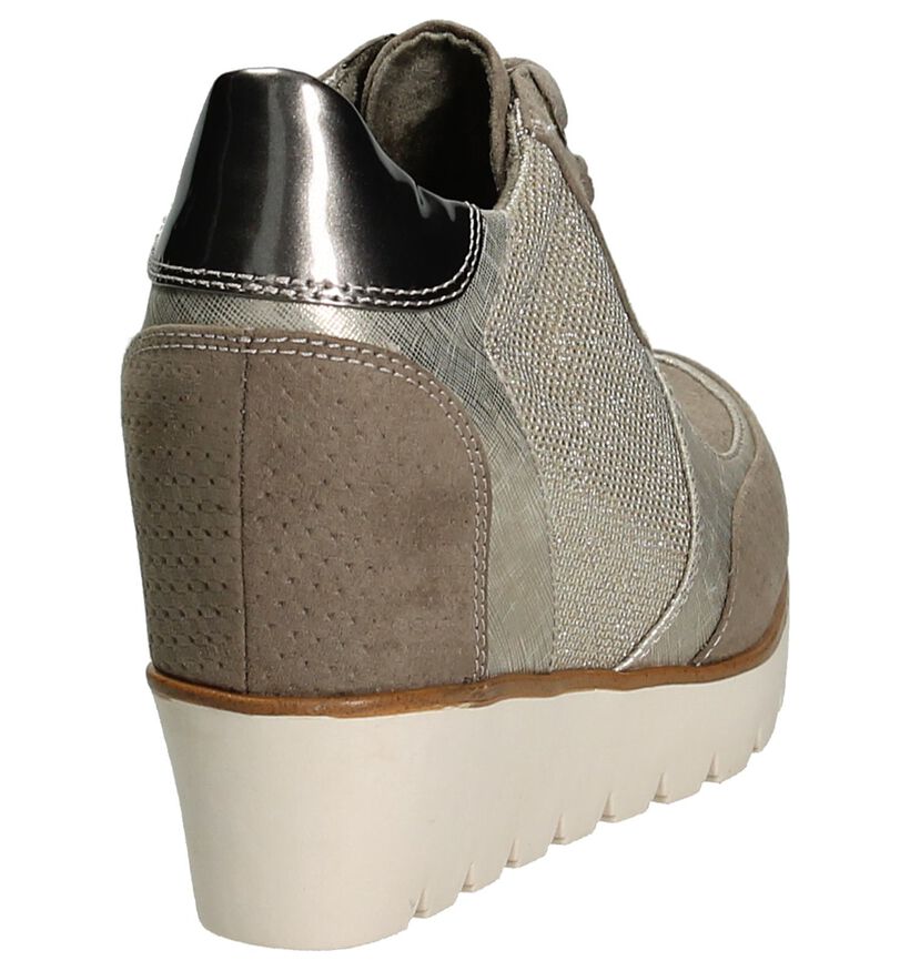 Tamaris Sneaker met Sleehak Taupe/Goud in stof (192474)