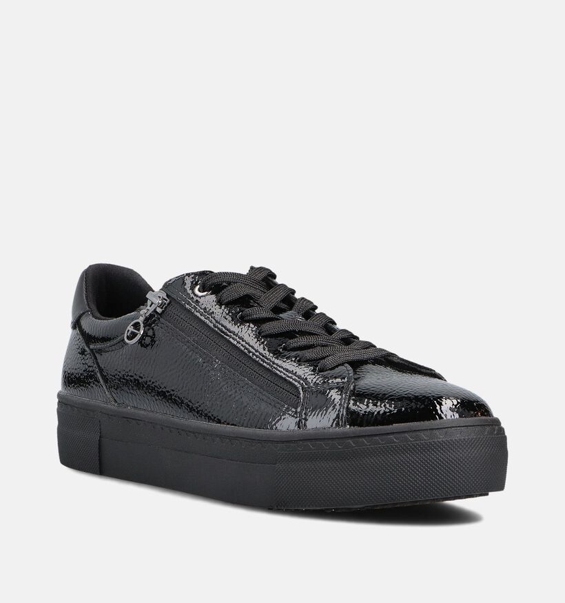 Tamaris Chaussures à lacets zippées vernies en Noir pour femmes (360676) - pour semelles orthopédiques