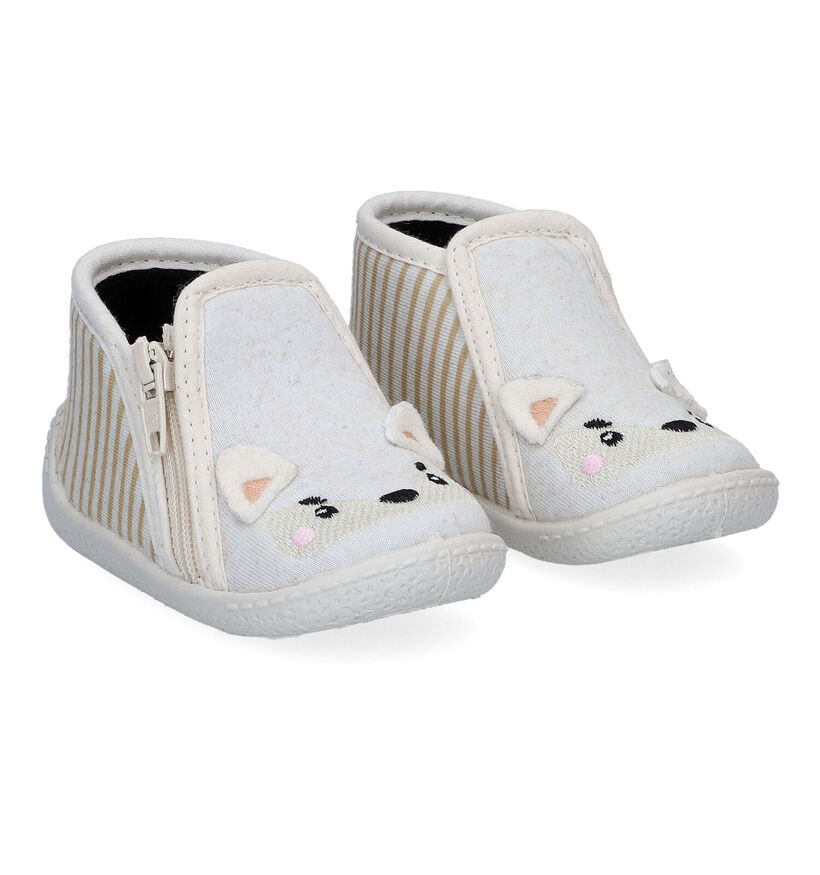 Milo & Mila Beige Pantoffels in stof (310773)