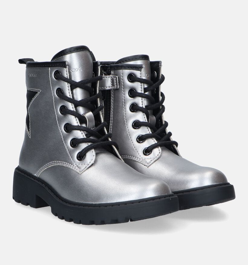 Geox Casey Zilveren Veterboots voor meisjes (330138) - geschikt voor steunzolen