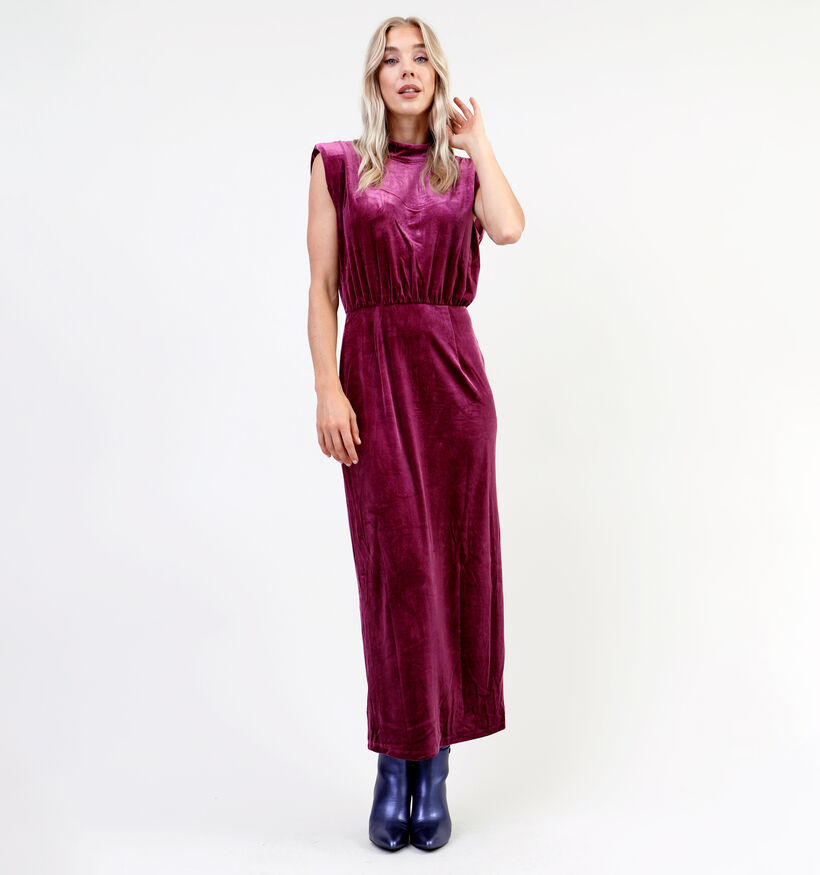 Vila Emily Robe avec fente en velours en Bordeaux pour femmes (332527)