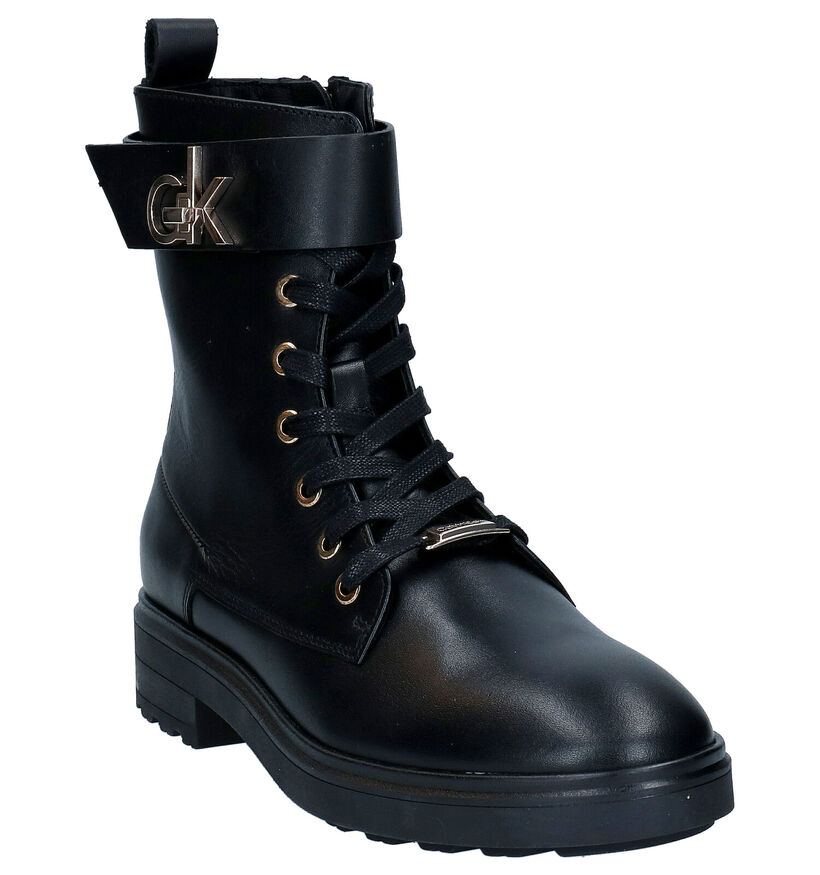 Calvin Klein Cleat Biker Bottines en Noir en cuir (295214)