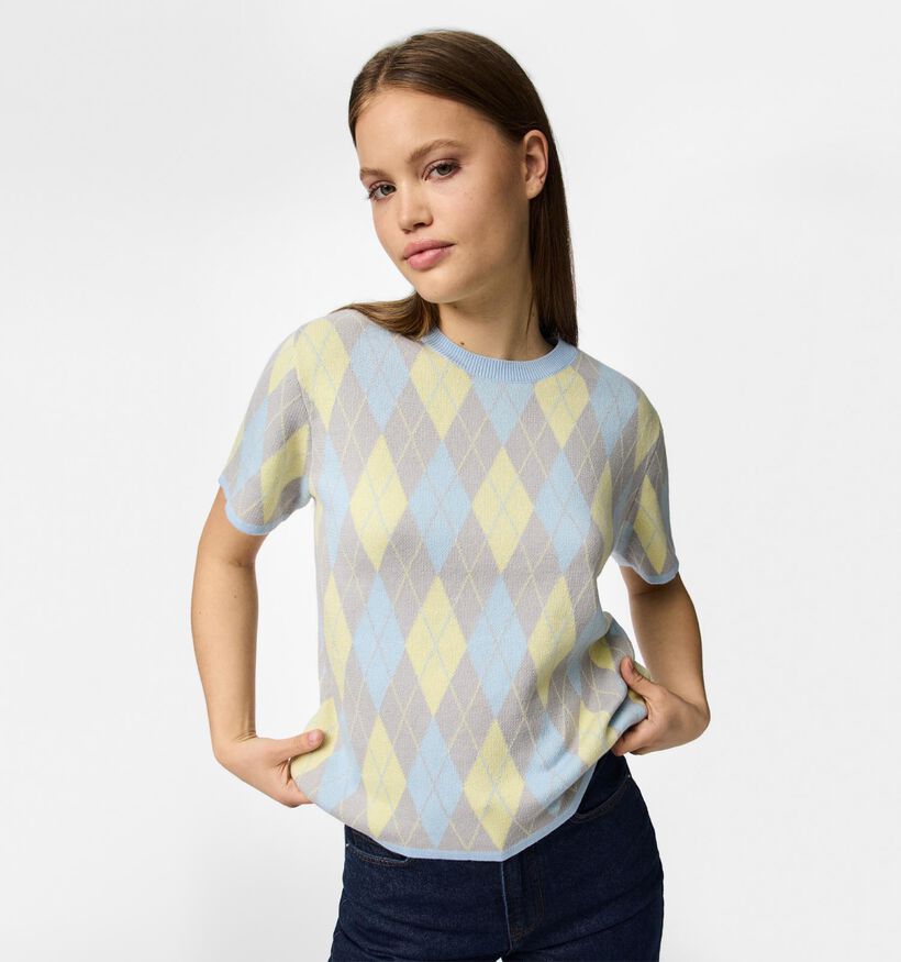 Pieces Farley Knit Gele/Blauwe Ruiten T-shirt voor dames (368502)