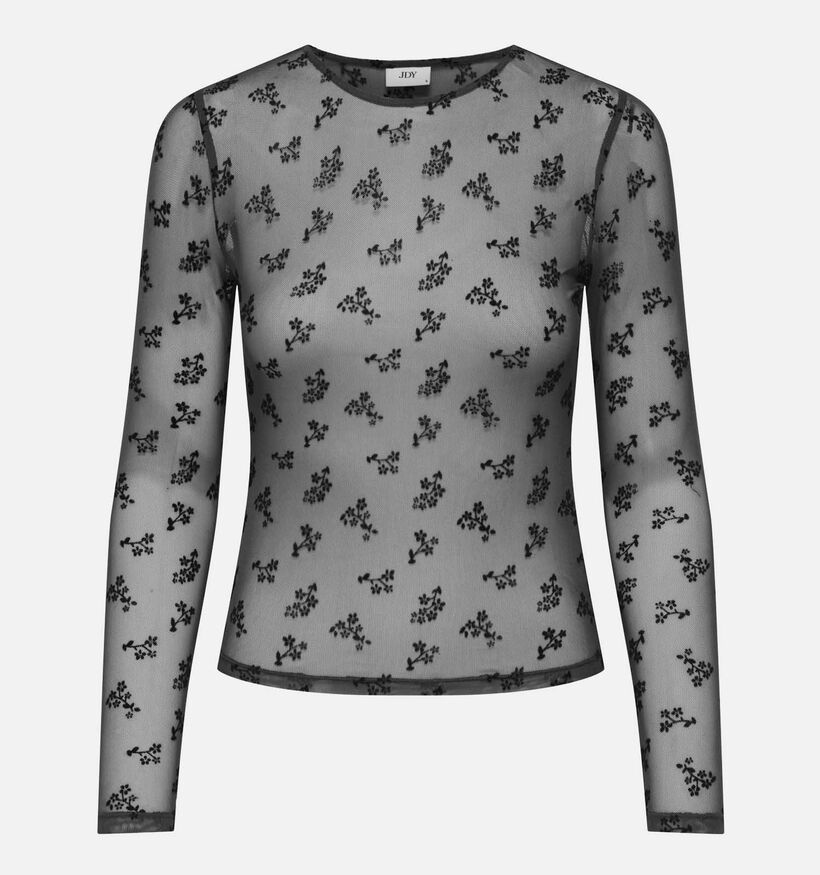 JDY Ruby Black Flower Mesh Zwarte T-shirt JDY Ruby Black Flower Mesh Zwarte T-shirt voor dames (365283)