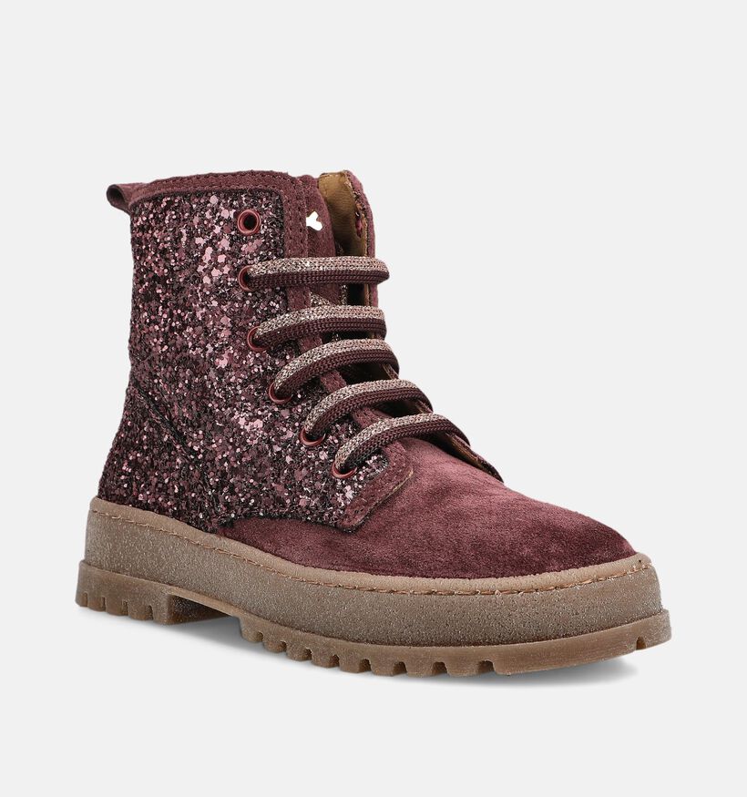 STONES and BONES Blesa Boots &agrave; lacets en Bordeaux pour filles (378225) - pour semelles orthop&eacute;diques