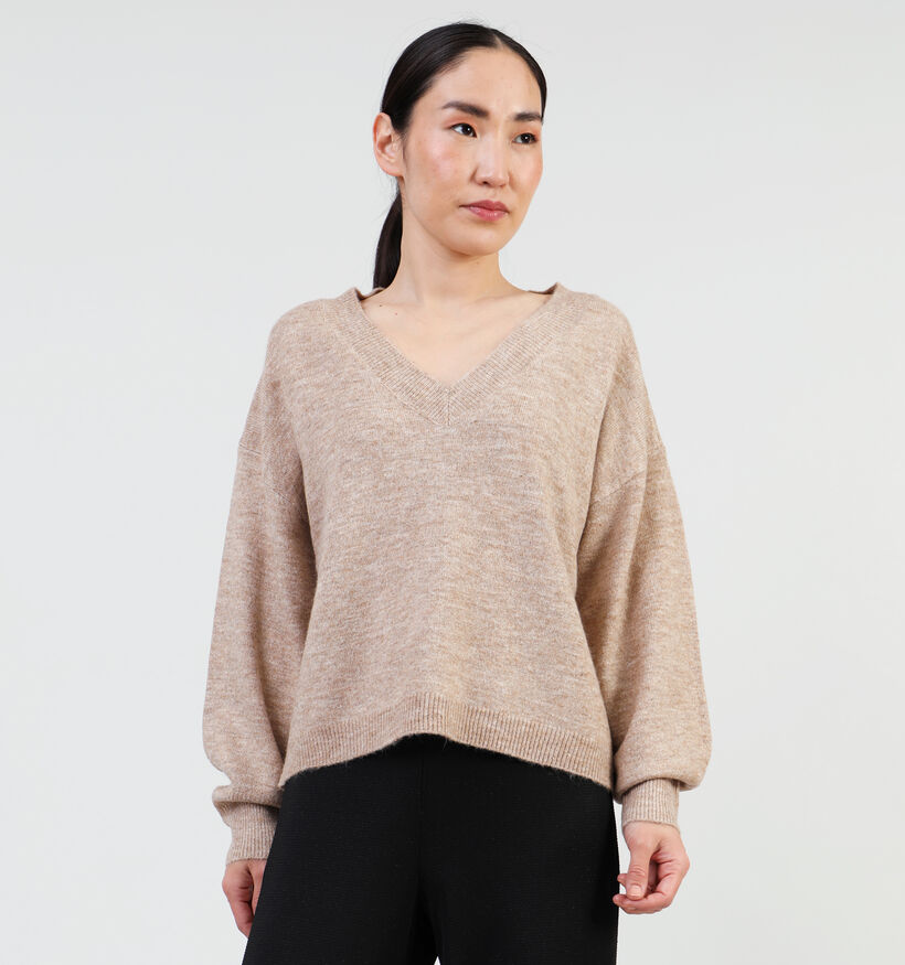 Vero Moda Jupiter Pull avec col en V en Beige pour femmes (346136)