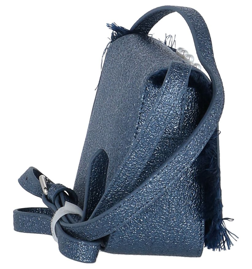 Donkerblauwe Crossbody Tas met Kralen Kisses of Pearl in kunstleer (218405)