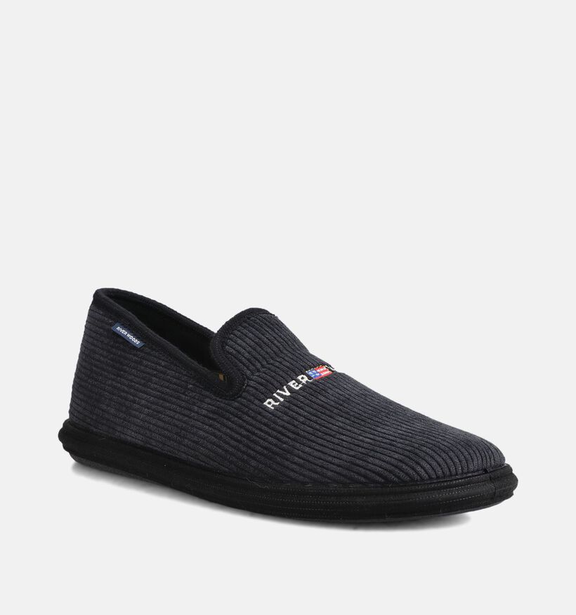 River Woods Hein Corduroy Pantoufles en Noir pour hommes (381215)