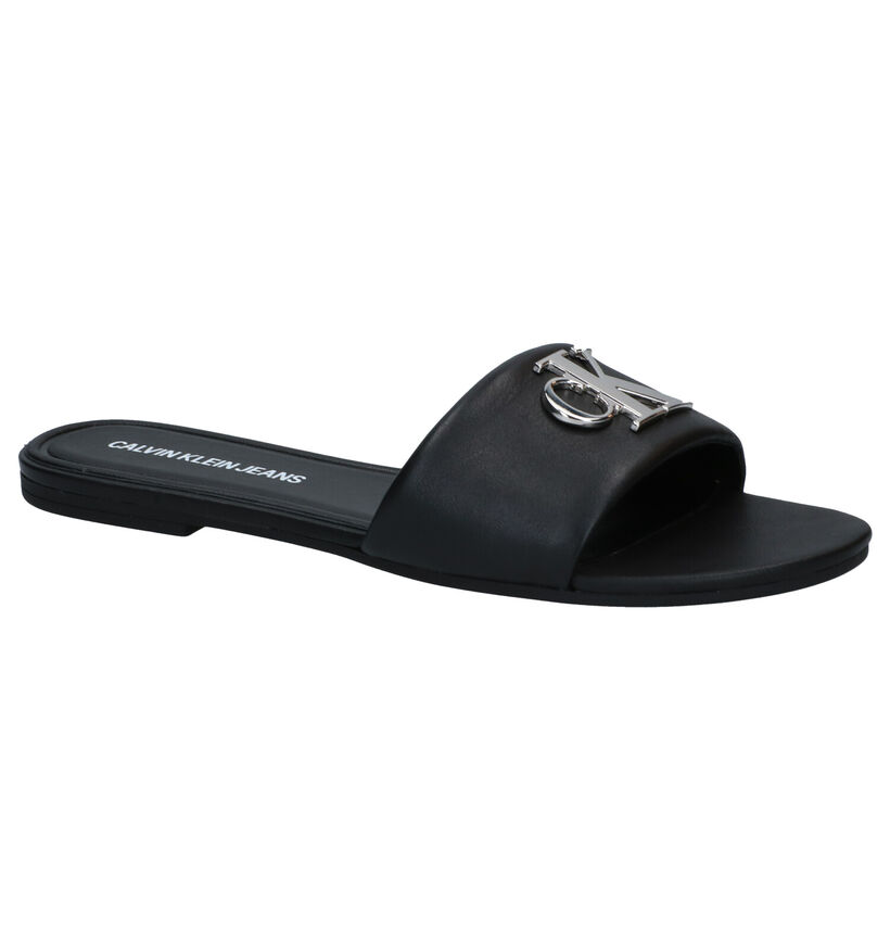 Calvin Klein Nu-pieds plates en Noir en cuir (285302)