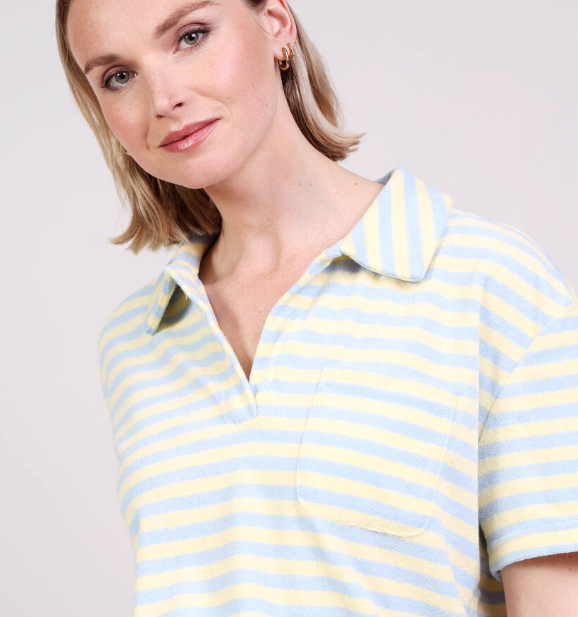 JDY Terry Collar T-shirt en Bleu/Jaune pour femmes (374849)