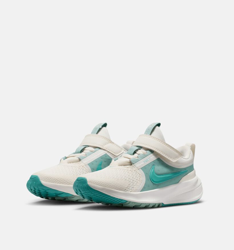 Nike Star Runner 5 Ecru/Groene Sneakers voor jongens (359873) - geschikt voor steunzolen