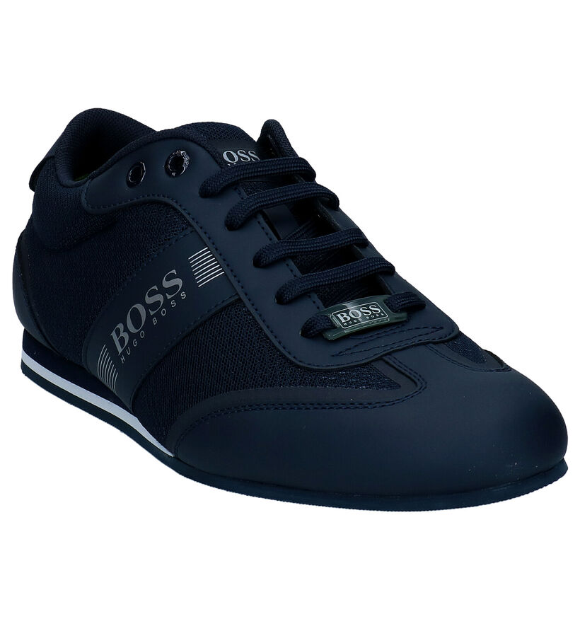 Hugo Boss Lighter Low Blauwe Veterschoenen in stof (296454)