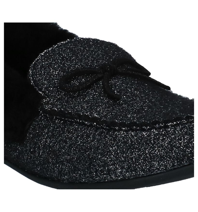 FitFlop Clara Glimmerwool Zwarte Pantoffels in stof (225583)