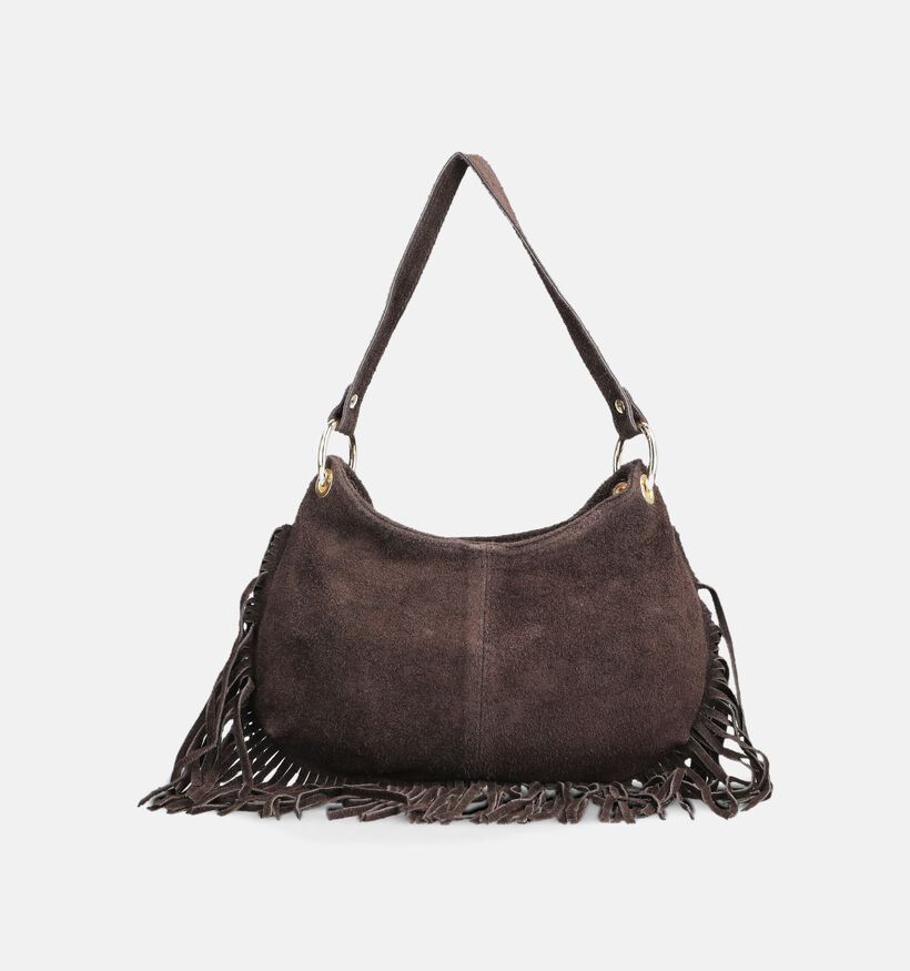 Via Limone Donkerbruine Schoudertas met Franjes voor dames (376337)