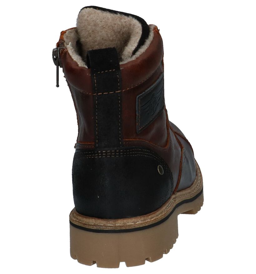 Donkerbruine Boots met Rits/Veter Bullboxer in leer (227013)